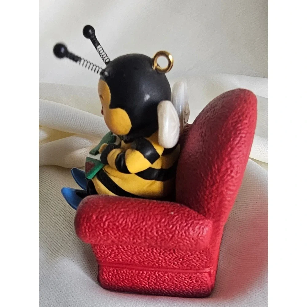 Hallmark Keepsake 1996 Nina Aube Bumble Bee Quilting in Red Chair Ornament